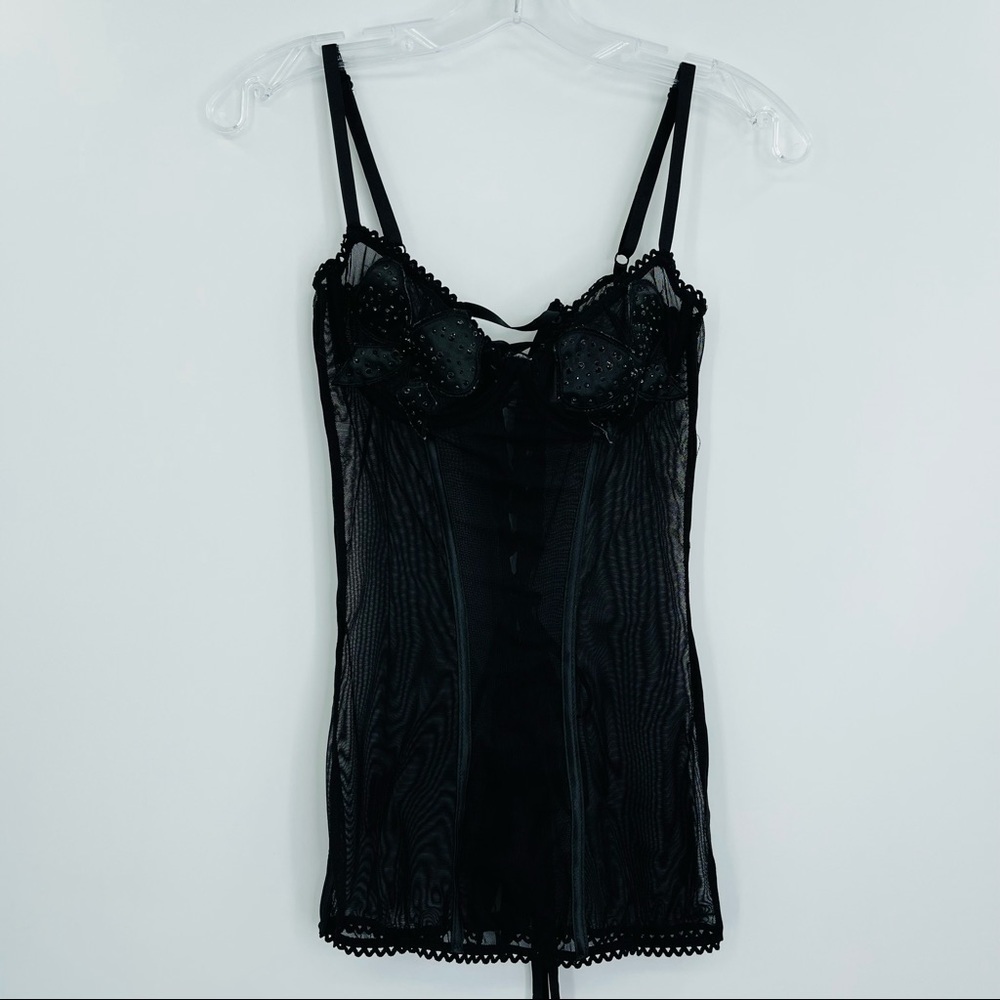 Vintage mesh black lace up corset women's size M butterfly sexy casual